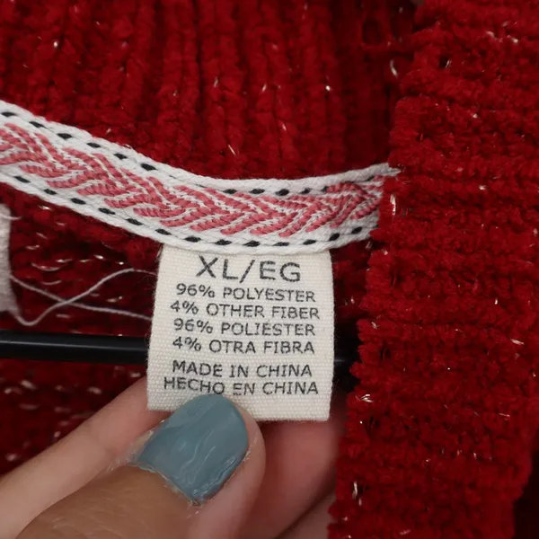 Weatherproof Vintage Sweater Womens XL Red Metallic Sparkle Textured Good - Image 3