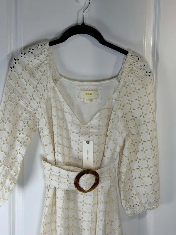 Maeve by Anthropologie White Eyelet Linen Belted Maxi Dress - Image 5