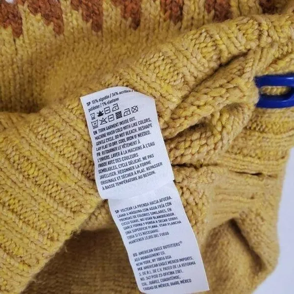 American Eagle Sweater XS Yellow Tan Fairisle Cropped Aztec High Crew Neck Soft - Image 6