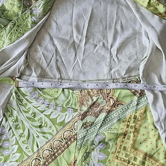 ASOS DESIGN -1014 heavy‎ satin wrap knot front romper green paisley size 4 - Image 13