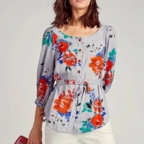 Maeve by Anthropologie Floral Striped Top - Image 3