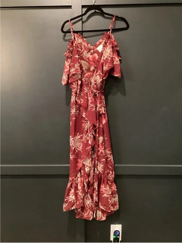 MISA Los Angeles Tayla dress ruffle neckline cascading wrap Medium - Image 3