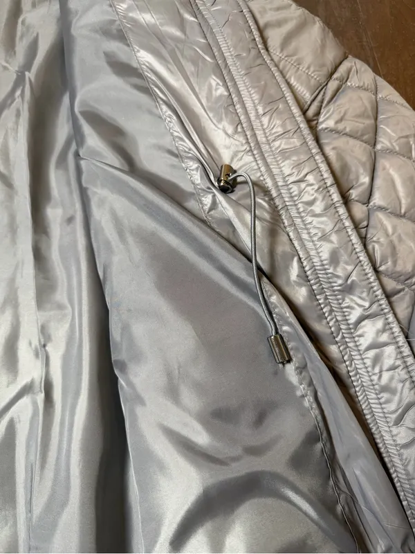 French Connection Large Silver Quilted Longline Bomber Jacket Coat - Image 10