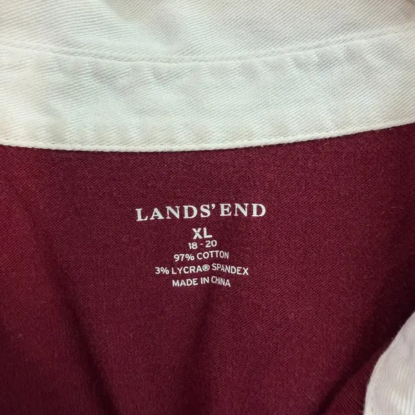 Lands' End maroon collared layered cotton stretch button‎ neck polo shirt XL - Image 3