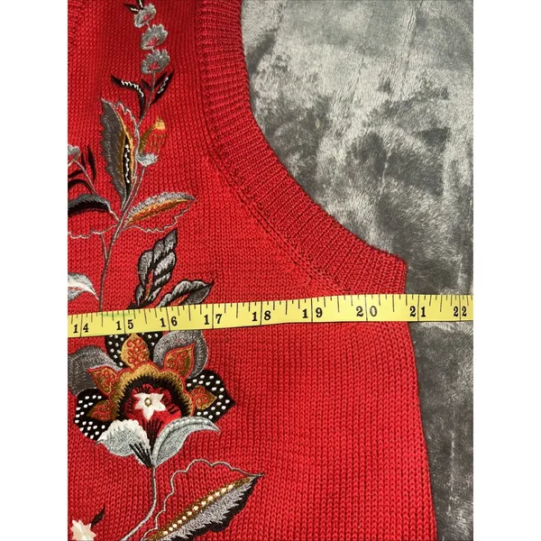 Alfred Dunner‎ Red Embroidered Sweater Vest Women's Medium Floral Cottagecore - Image 6