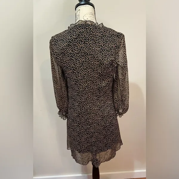 ZARA Polka Dot Sheer Long Sleeved Dress Black with tan dots‎ sz S - Image 2