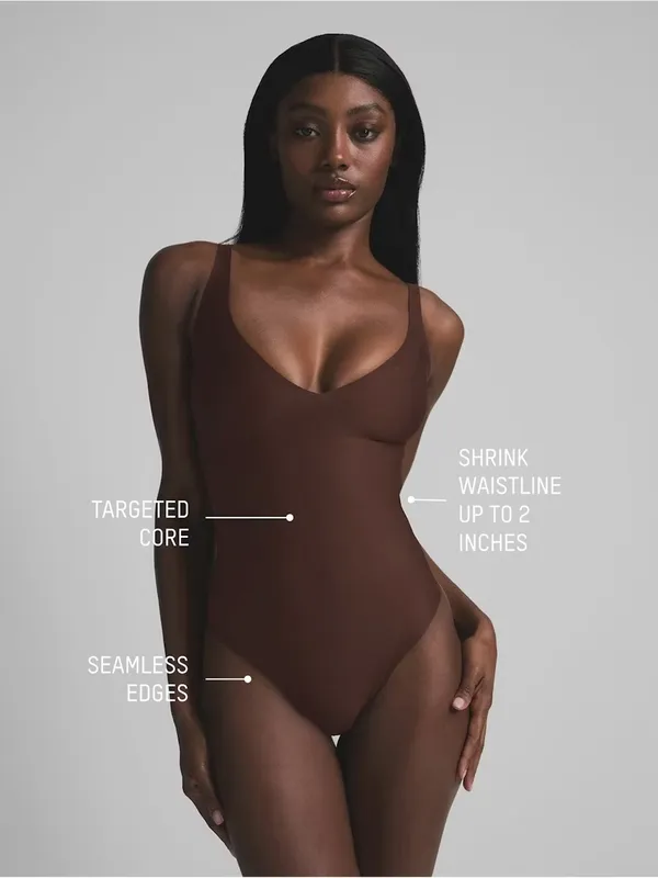 SKIMS NWT Body Core Sculpt Plunge Thong Bodysuit Shapewear Sand Tan Beige Nude - Image 3