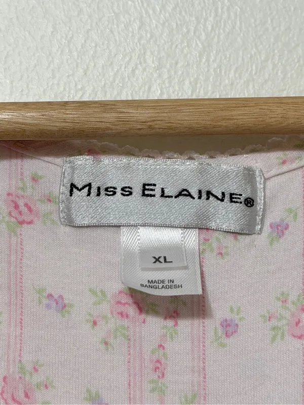 Miss Elaine Floral Nightgown Size XL White Pink Lace Vintage Y2K - Image 3
