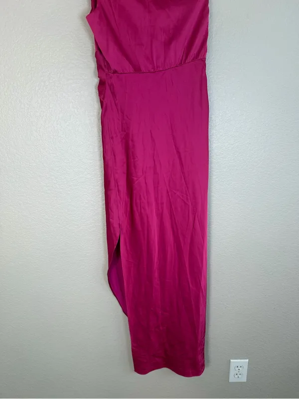Abercrombie & Fitch Satin One Shoulder Knotted Midi Dress Fuchsia XS NEW $130 - Image 14
