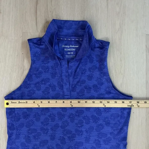 Tommy Bahama IslandZone Sleeveless Polo Shirt XS Blue‎ Pineapple Print Golf - Image 4