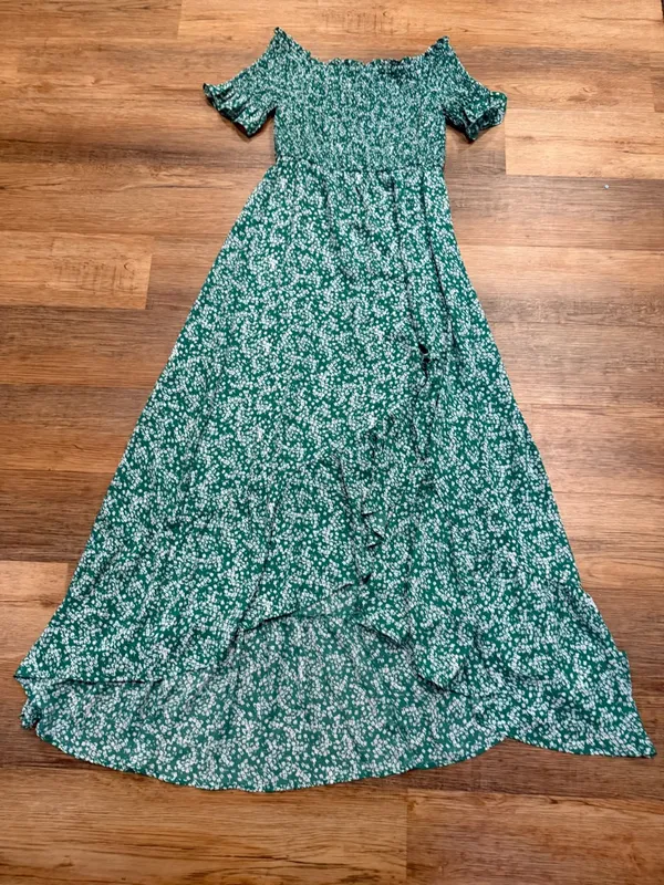 Lulu's Green Floral High-Low Off-Shoulder Midi Dress Size Small Bridal Shower - Image 4