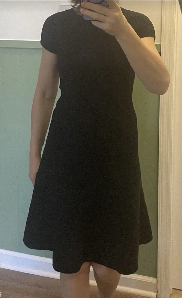 BOSS Hugo Boss Black Knit Fit & Flare Dress XS Ribbed Cap Sleeve - Image 2