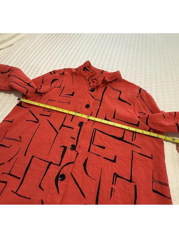 Ali Miles Coral Red Button Up Tunic Shirt Top Sz L Large Wire Collar Lagenlook - Image 3