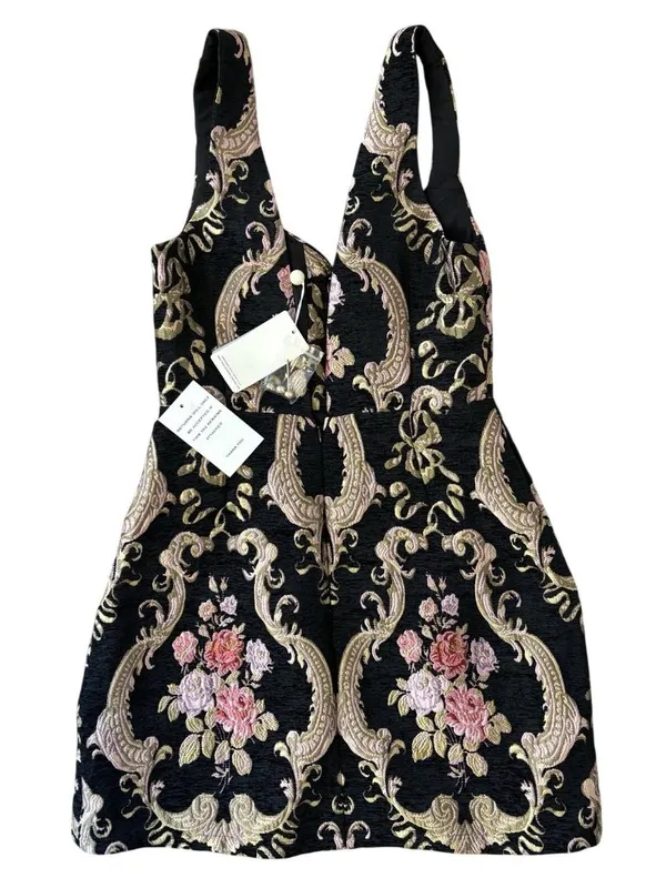 NWT For Love & Lemons S M 4 6 Brocade Tapestry Mini Dress Jacquard Sheath Floral - Image 7