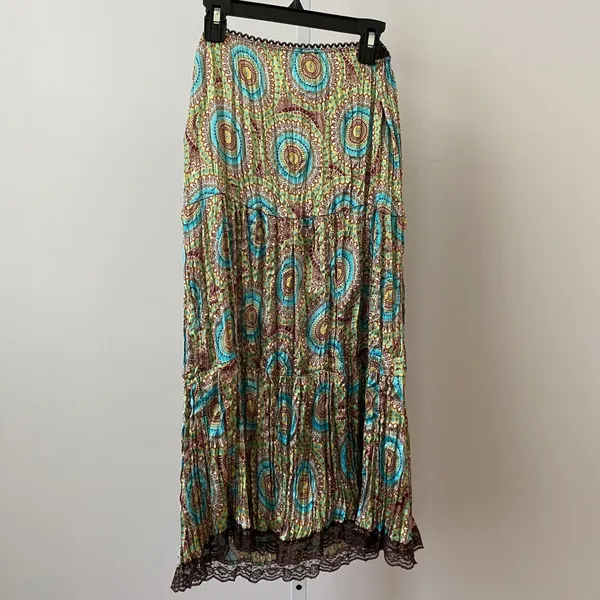 VTG Julie's Closet M‎ Multicolor Y2K Fairy 90s Maxi Skirt Lace Trim Boho Cottage - Image 7