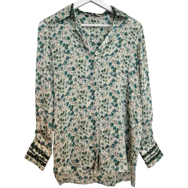 Zara basics floral long sleeve satin BB button down xsmall - Image 7