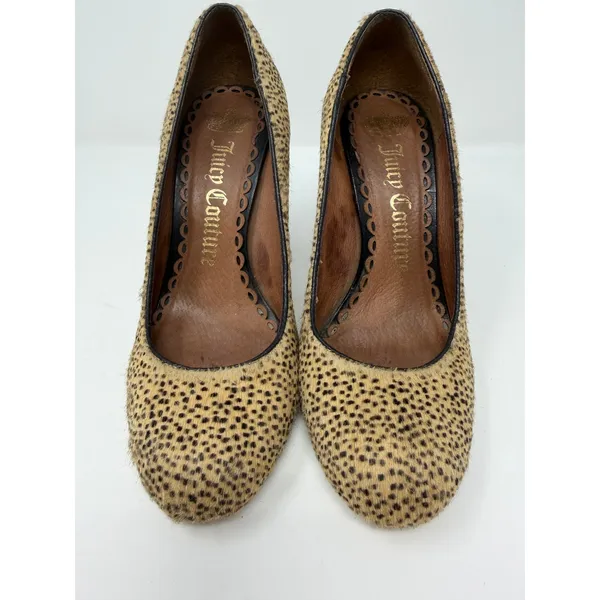 Juicy Couture Cheetah Print Calf Hair Block Heel Pumps Round Toe Tan BlK Size 7 - Image 5