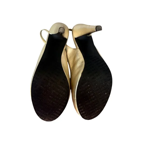 Calvin Klein Portia Gold Metallic Slingback Peep Toe Heels E8539‎ Size 7.5M - Image 7