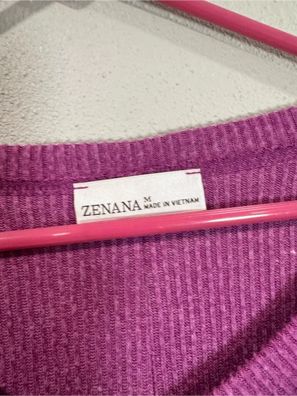 Zenana Outfitters V-Neck Ribbed Sweater in Fuchsia - Image 3