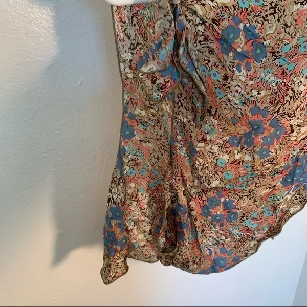 Women's Sleeveless Open Blouse Tie Strap Ruffle‎ Tan Blue Pink Teal Floral - Image 6