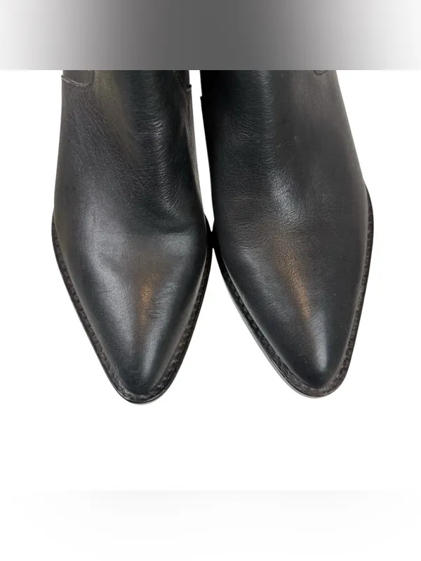 J. Crew Black Leather Point‎ Toe Heeled Chelsea Western Ankle Boots Size 8 - Image 9