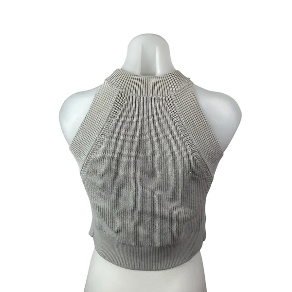 Aritzia Wilfred Women's Gray Ribbed Knit High Neck Sleeveless Crop Top Size M - Image 4