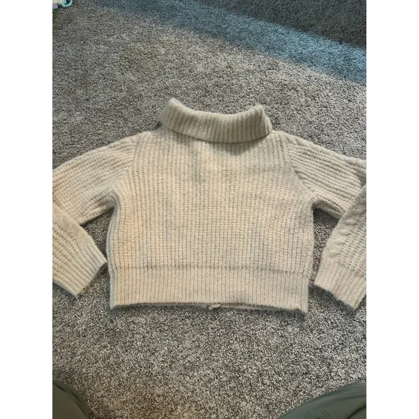 Cider Cream Wool Blend Cable Knit‎ Full Zip Cropped Cardigan Sweater Small - Image 6
