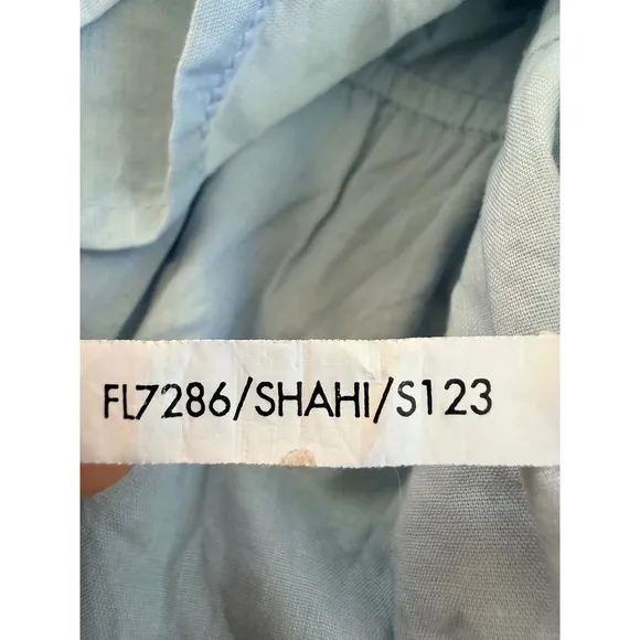 Free Assembly Floral Peplum Top Square Neck Smocked Waist Blue White Small - Image 11