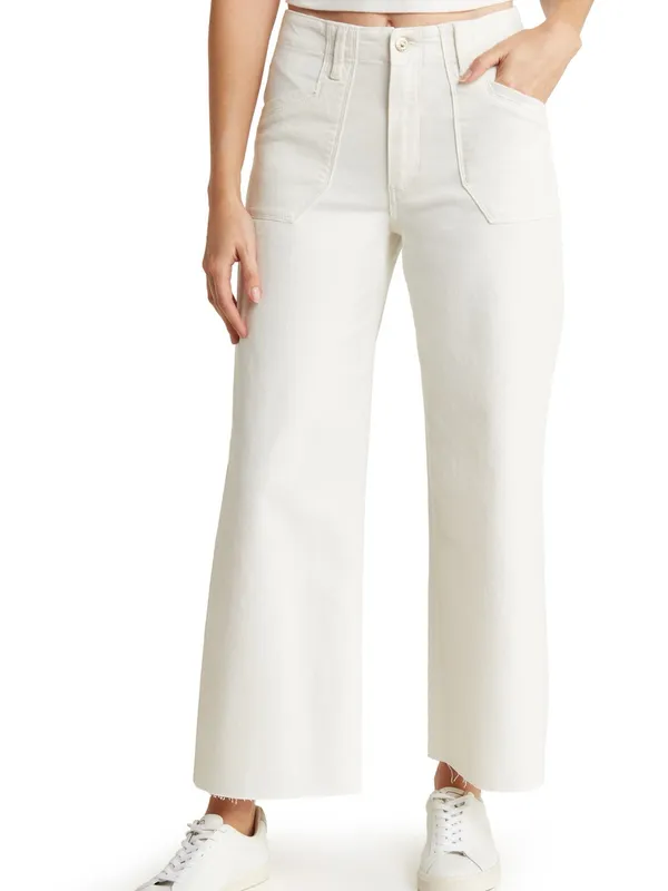 Paige Anessa Raw Hem High Waist Crop Wide Leg Utility Jeans - Image 2