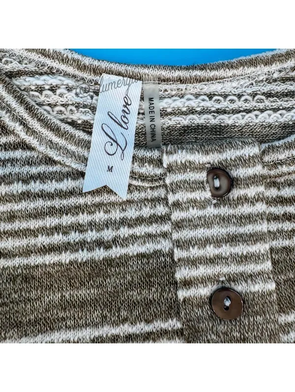 L Love Y2K Vintage Striped Women's Long Sleeve Henley Top Size M NWOT - Image 3