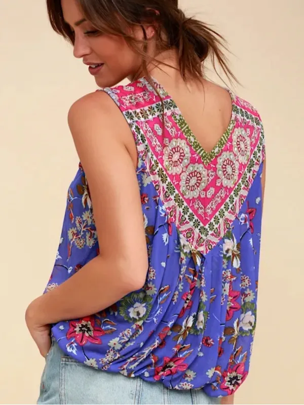 Free people Havana Whimsical Floral Print Sleeveless Surplice Tank Top size XS - Image 2