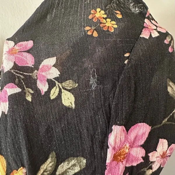 American Eagle Outfitters Black Tie Back Floral Pink Orange Jumpsuit Size L - Image 4