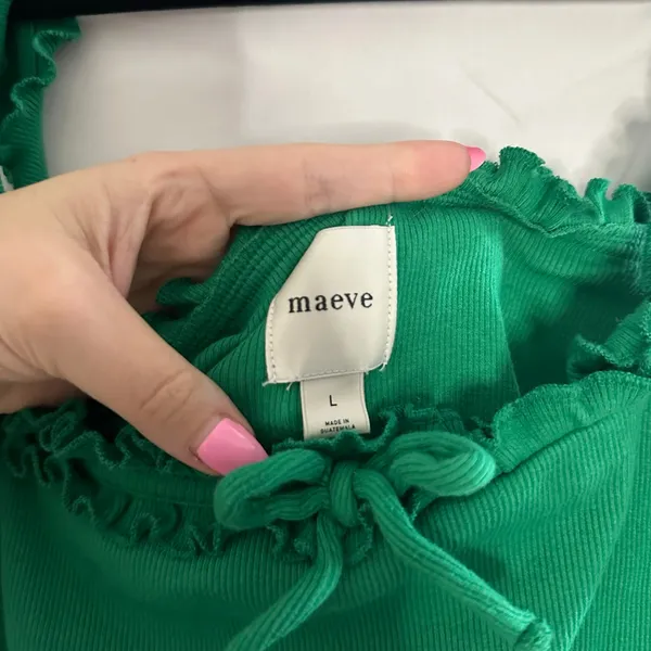 Maeve Anthropologie Ruffled Cami Top Green Size Large - Image 5