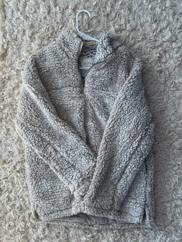 Altar'd State Brown Fleece Cream Sherpa Pullover Oversized 1/4 Zip - Image 2