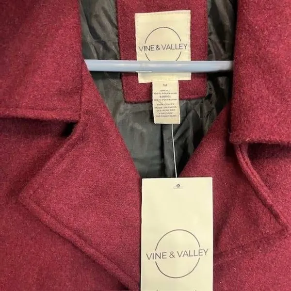 Womens Pea Coat Double Breasted‎ Jacket Collared Wool Blend Outerwear Red Size M - Image 6
