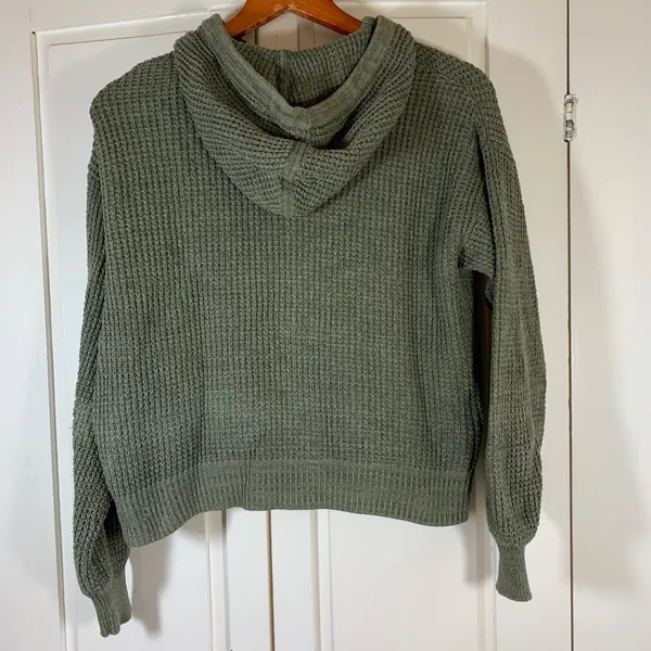 GAP Womens XS Olive Green Waffle Knit Hoodie Drawstring‎ Pullover Casual - Image 2