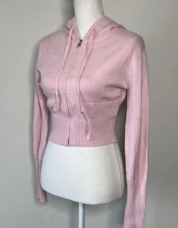 Baby pink zip up sweater Size M - Image 5