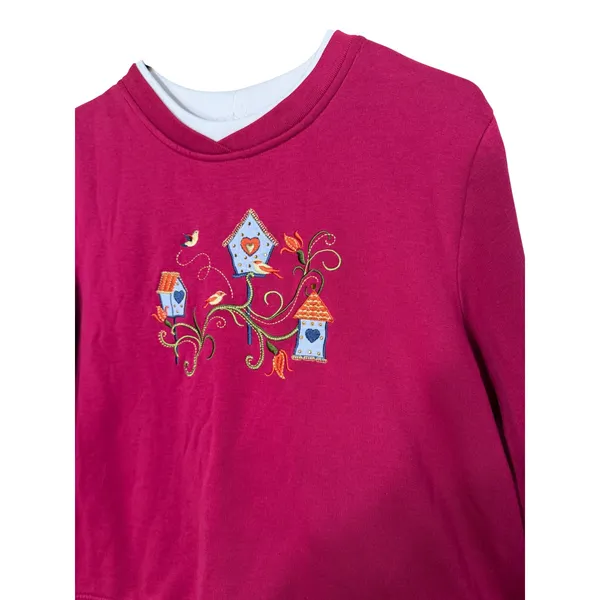 Vintage Studio Works Sport Magenta Embroidered Birdhouse Sweatshirt Size M - Image 2