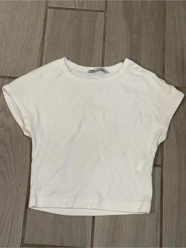 Zara Cream Cropped Crewneck Tee - Image 4