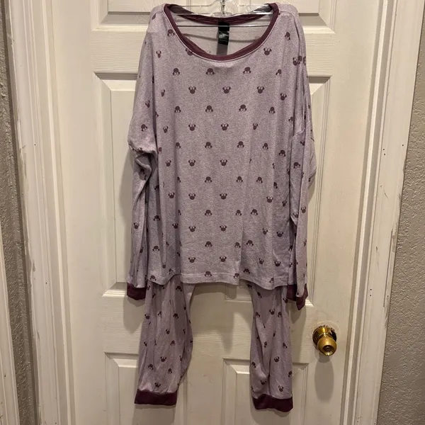 Disney Minnie Mouse‎ Pajama Set Womens XL Purple Long Sleeve Joggers Loungewear - Image 2
