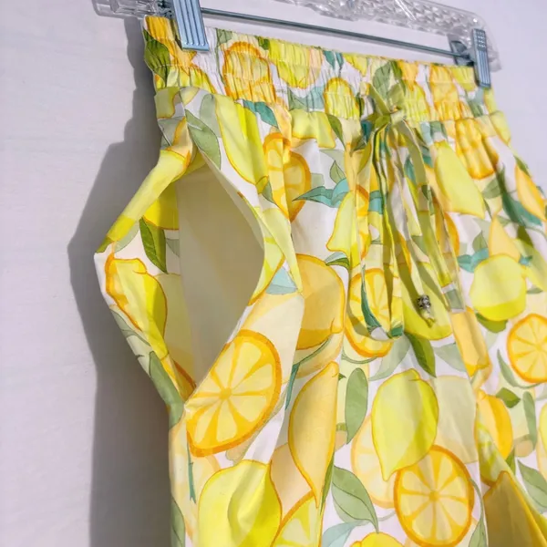 Avec‎ Les Filles Lemon Print Shorts XS Yellow Cotton Lace Trim Summer Drawstring - Image 5