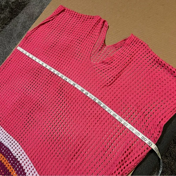 Moments Collection swimsuit cover knit net poncho pullover, sz M - Image 8
