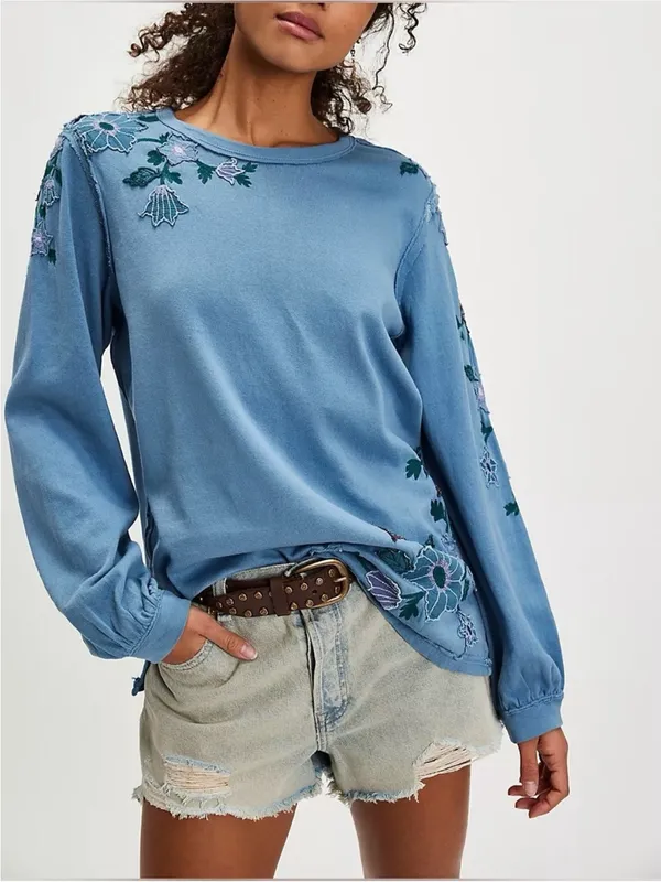 NWOT Free People Violet Vines Long Sleeve - storm combo blue - Large - Image 3