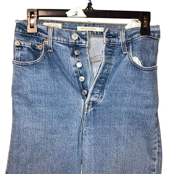 Levi’s medium wash rib age straight Jean non ripped raw hem button fly #759 - Image 4