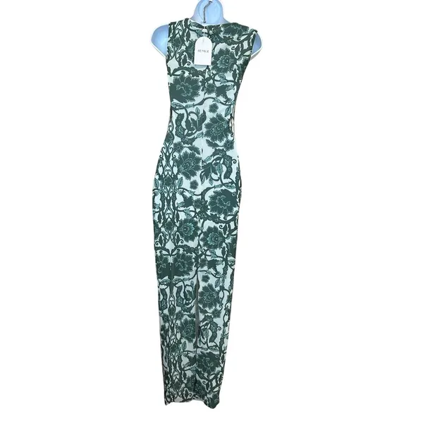 Rumer Green Floral Maxi Slip Dress SMALL Mesh Bodycon Designer Maya $279 NEW - Image 6