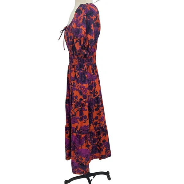 Anthropologie The Somerset Puff-Sleeve‎ Maxi Dress Floral Orange Purple Small - Image 7