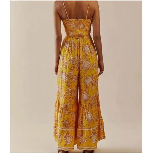 Free People Women's Little Of Your Love Jumpsuit in Marigold Combo Size Small - Image 4