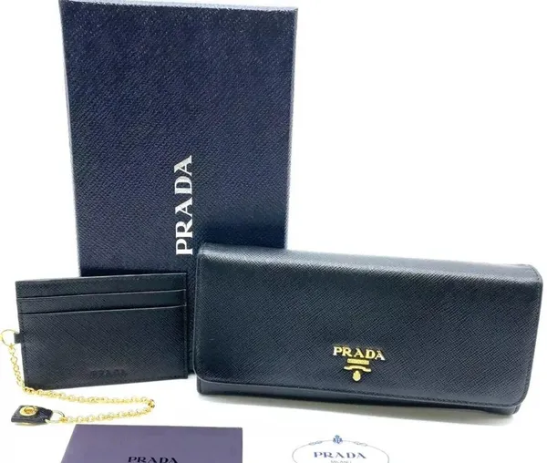 Prada Black saffiano leather Wallet and Card Holder Set W/box - Image 3