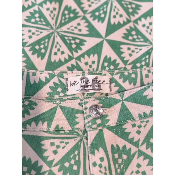 We The Free People Womens Jeans Green Youthquake Printed Crop Flare Boho Size 26 - Image 4