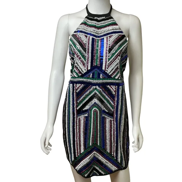 NBD x Naven Twins Womens Small Sequin Beaded Halter‎ Open Back Mini Dress Black - Image 4